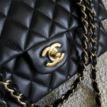CHANEL Handbag Chanel Black Lambskin Quilted Classic Flap Medium GHW - Redeluxe