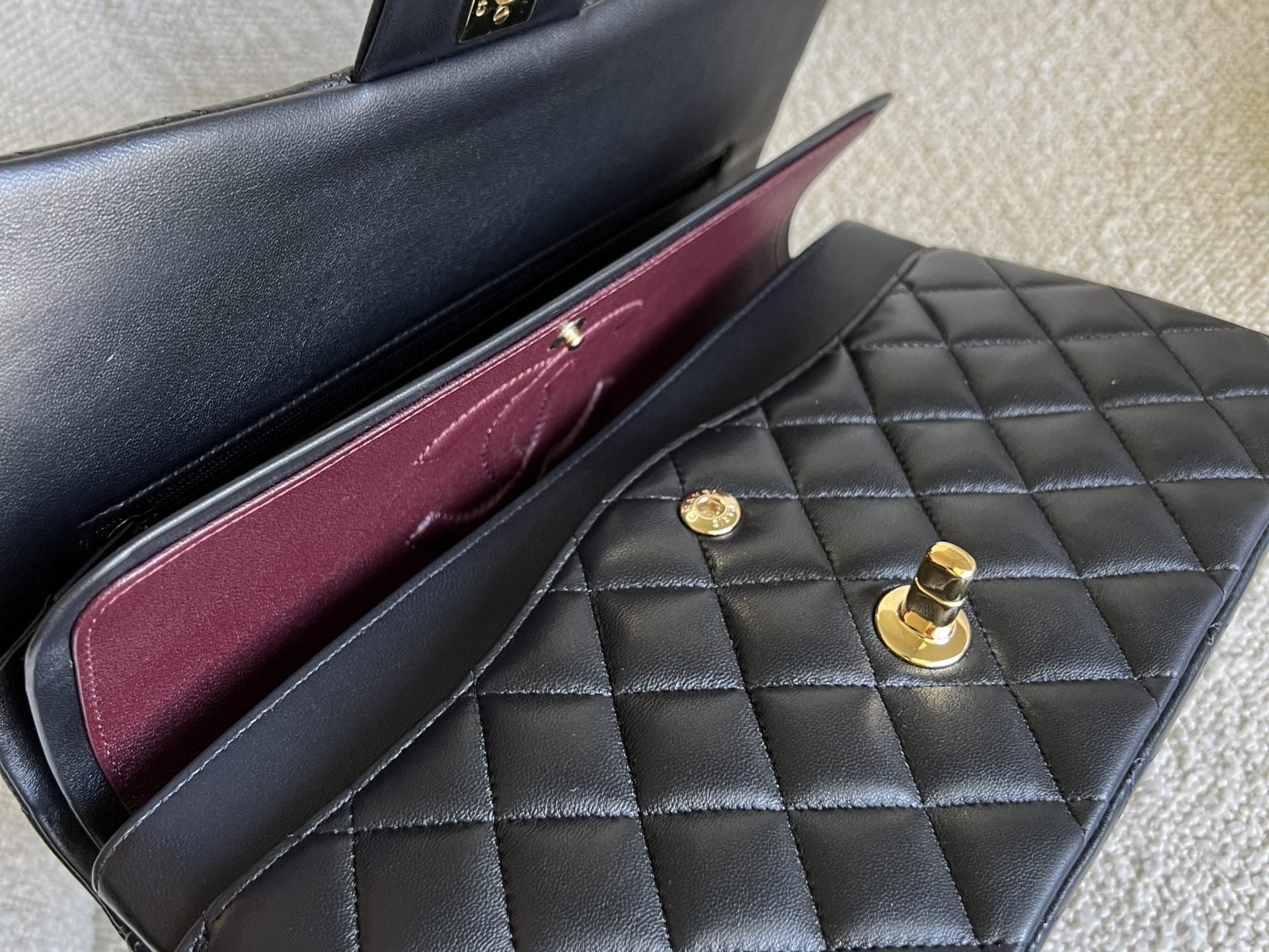 CHANEL Handbag Chanel Black Lambskin Quilted Classic Flap Medium GHW - Redeluxe