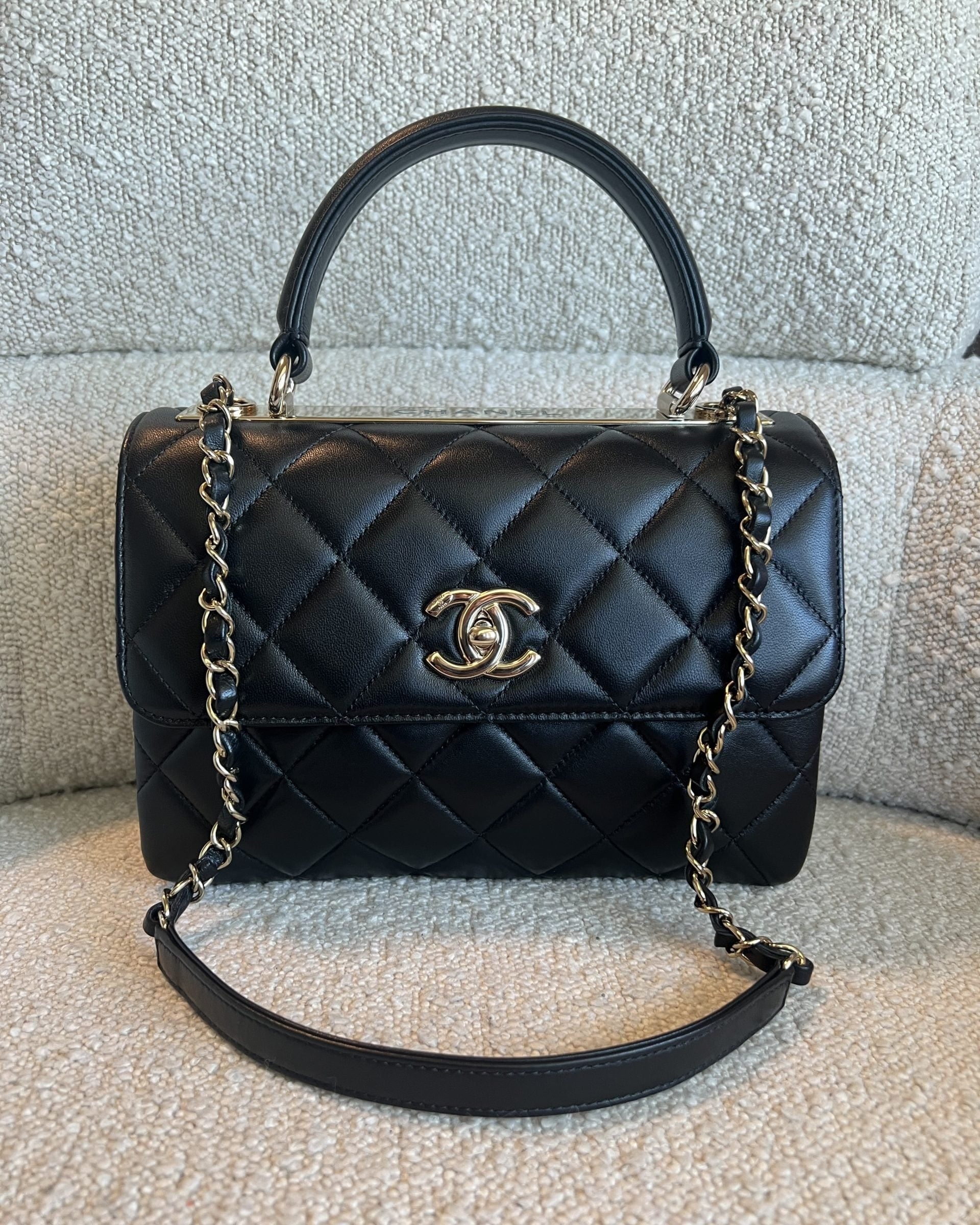 CHANEL Handbag Chanel Black Lambskin Quilted Trendy CC Small LGHW - Redeluxe