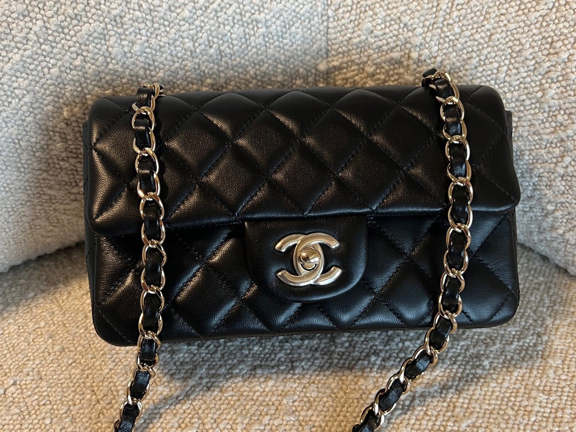 CHANEL Handbag Chanel Black Mini Rectangular Lambskin Quilted Flap LGHW - Redeluxe