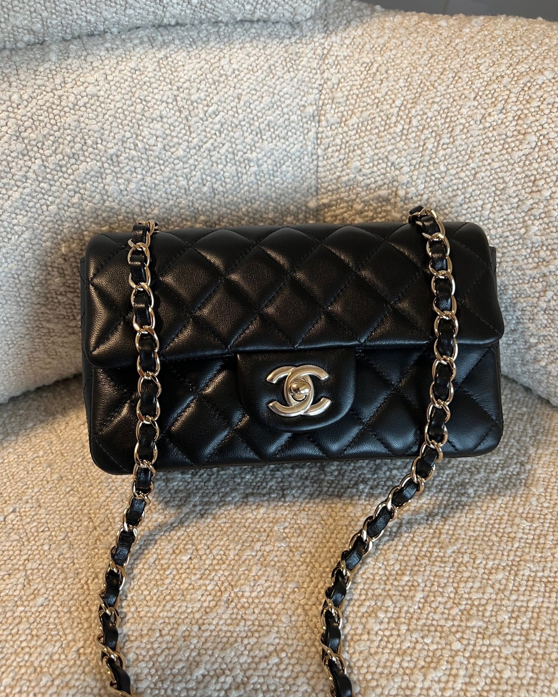 CHANEL Handbag Chanel Black Mini Rectangular Lambskin Quilted Flap LGHW - Redeluxe