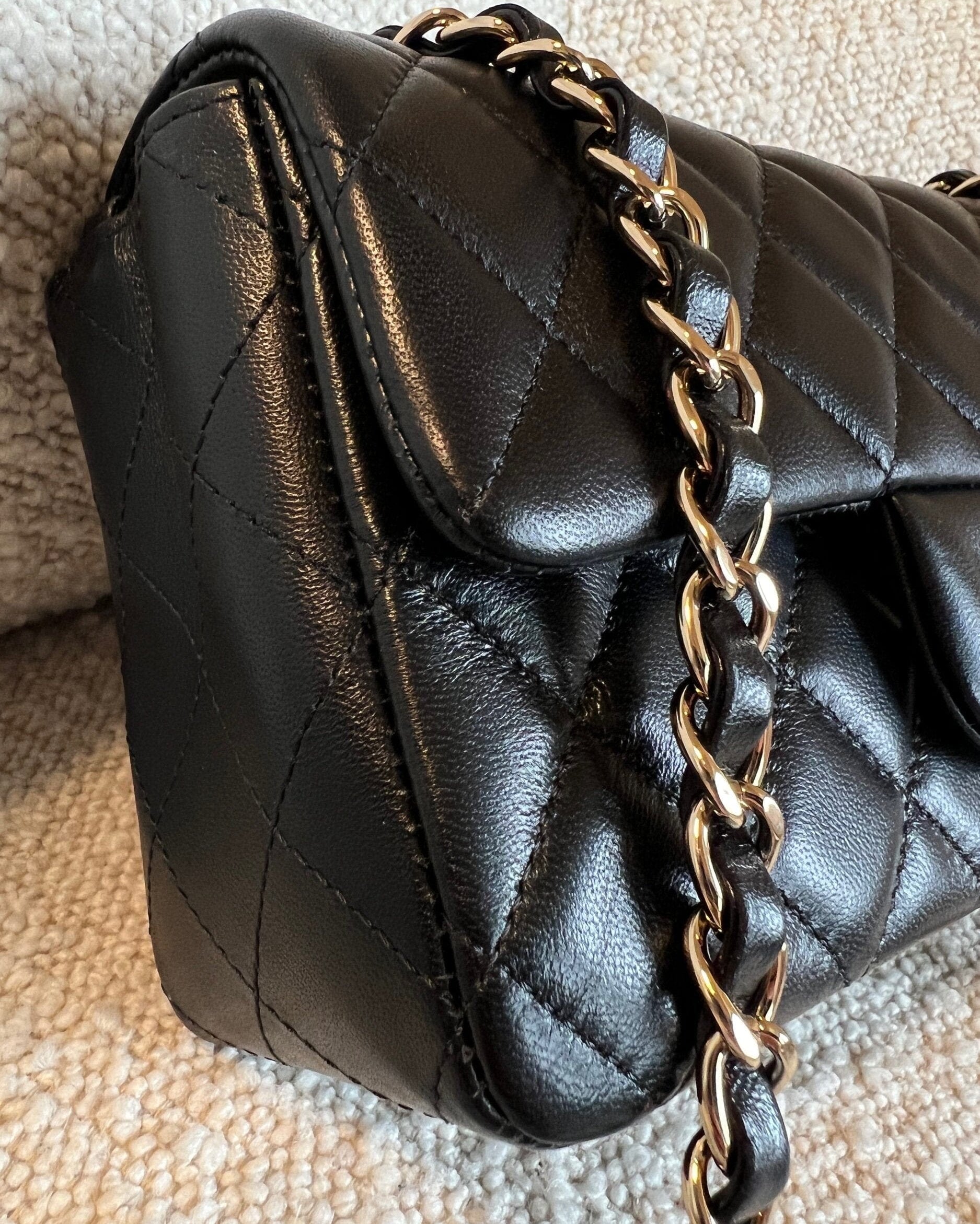 CHANEL Handbag Chanel Black Mini Rectangular Lambskin Quilted Flap LGHW - Redeluxe