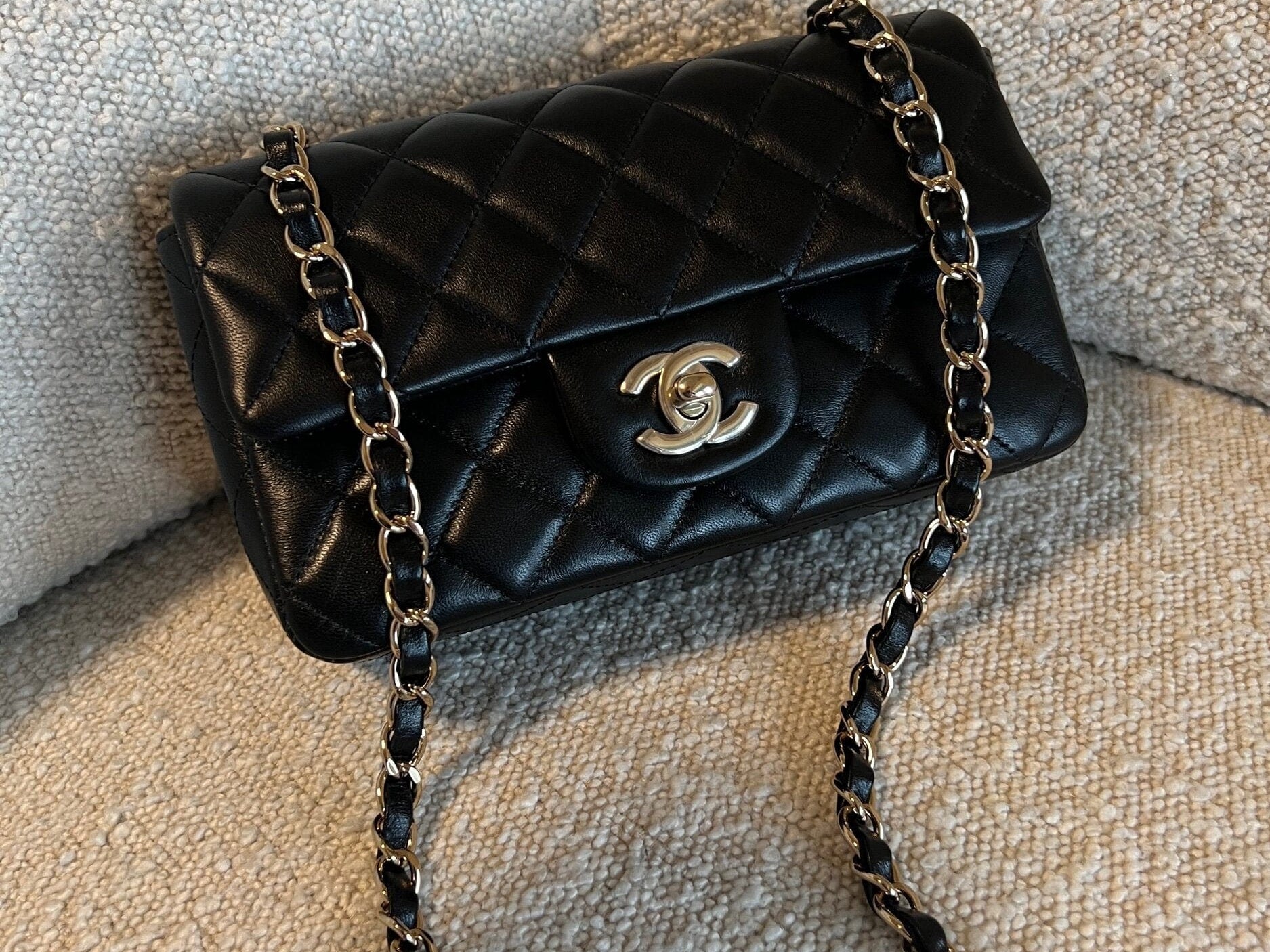 CHANEL Handbag Chanel Black Mini Rectangular Lambskin Quilted Flap LGHW - Redeluxe
