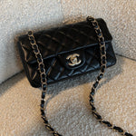 CHANEL Handbag Chanel Black Mini Rectangular Lambskin Quilted Flap LGHW - Redeluxe