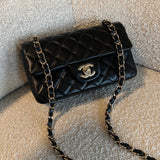 CHANEL Handbag Chanel Black Mini Rectangular Lambskin Quilted Flap LGHW - Redeluxe
