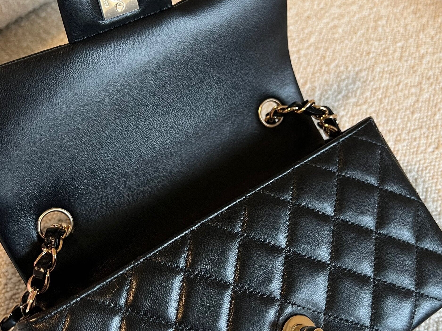 CHANEL Handbag Chanel Black Mini Rectangular Lambskin Quilted Flap LGHW - Redeluxe