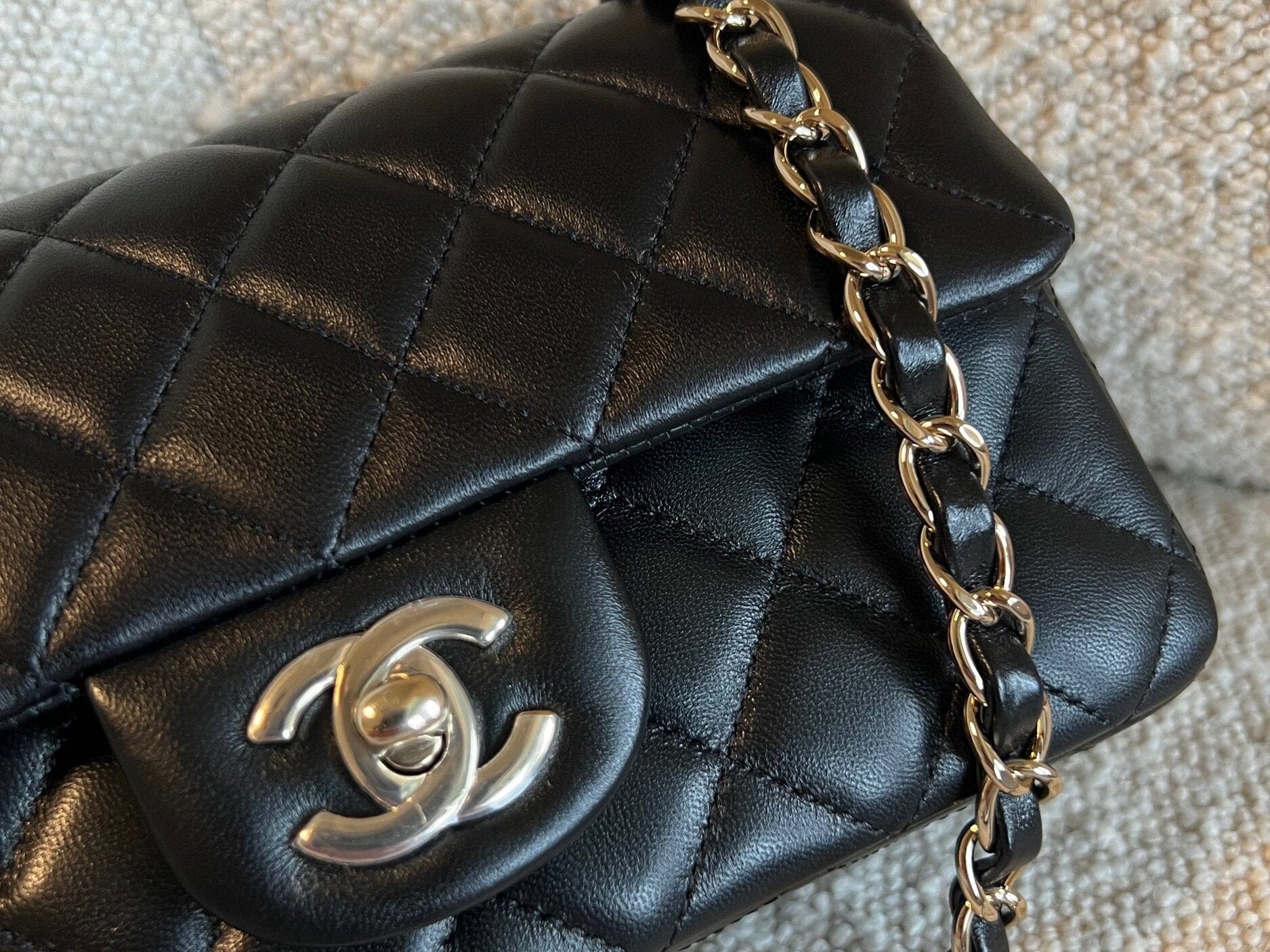 CHANEL Handbag Chanel Black Mini Rectangular Lambskin Quilted Flap LGHW - Redeluxe