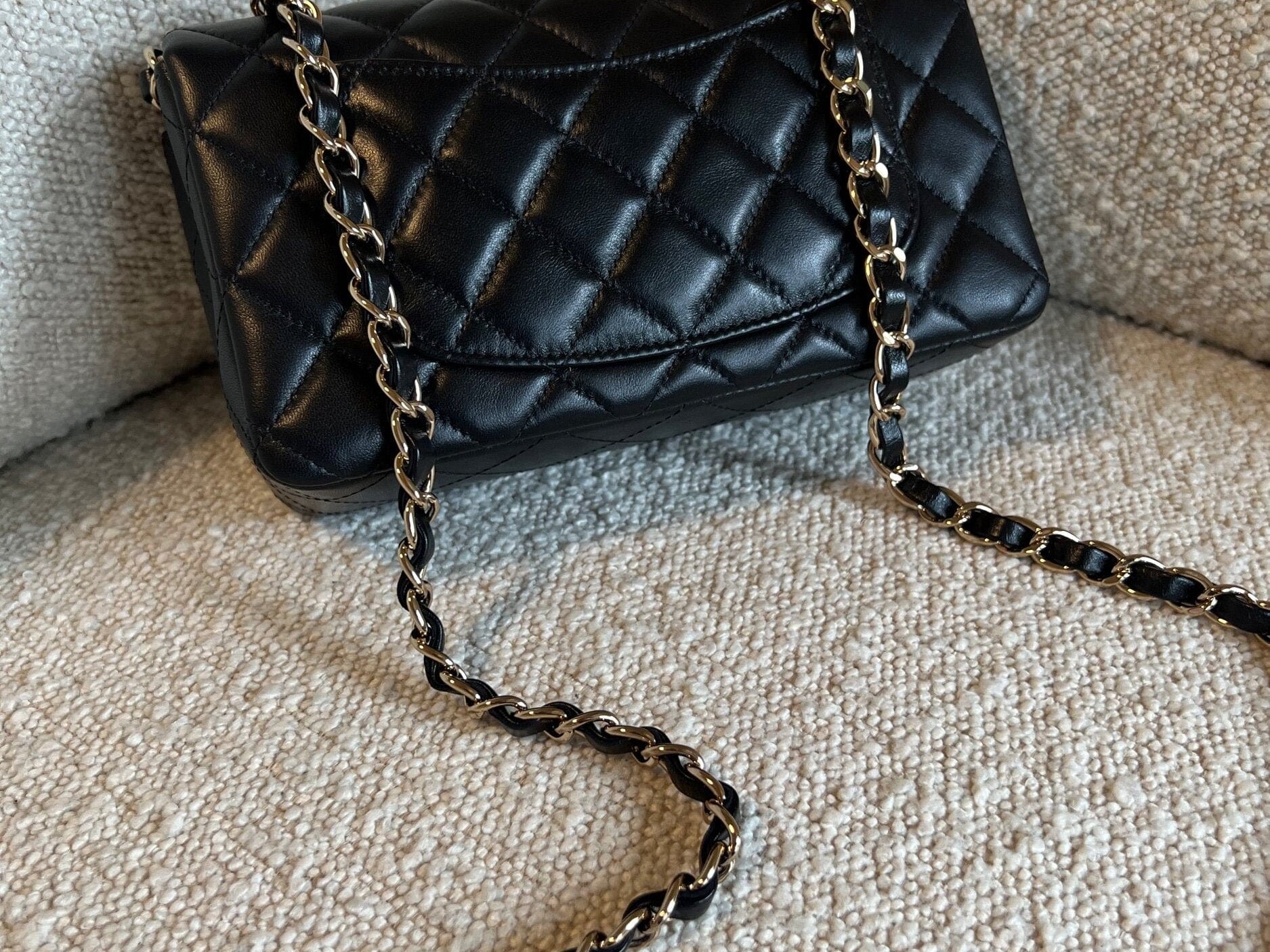 CHANEL Handbag Chanel Black Mini Rectangular Lambskin Quilted Flap LGHW - Redeluxe