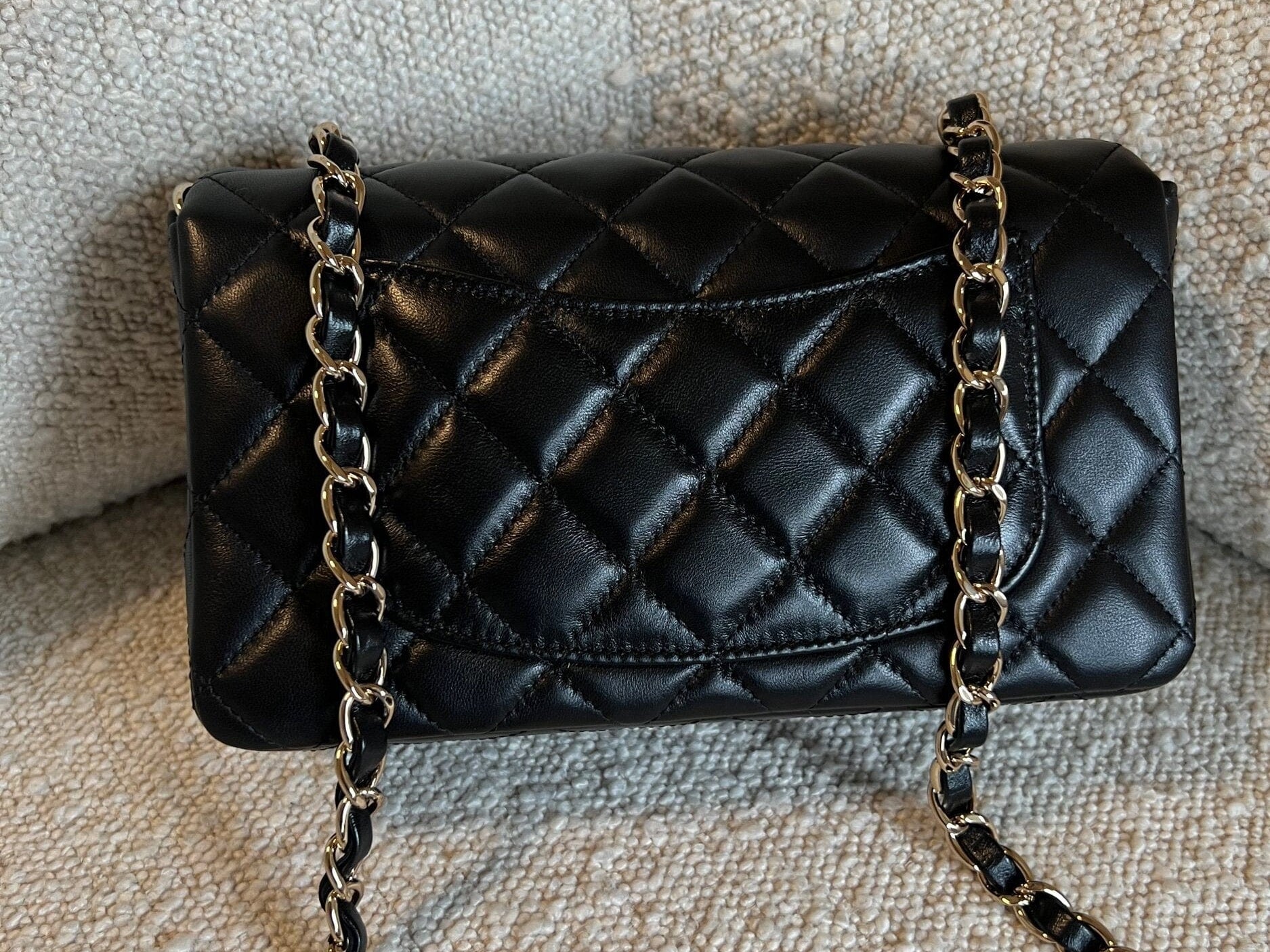 CHANEL Handbag Chanel Black Mini Rectangular Lambskin Quilted Flap LGHW - Redeluxe