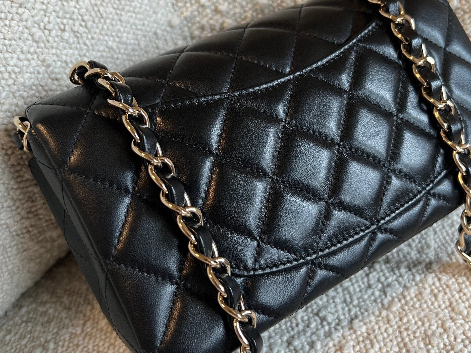 CHANEL Handbag Chanel Black Mini Rectangular Lambskin Quilted Flap LGHW - Redeluxe