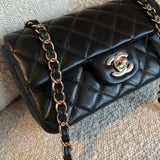 CHANEL Handbag Chanel Black Mini Rectangular Lambskin Quilted Flap LGHW - Redeluxe