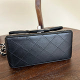 CHANEL Handbag CHANEL BLACK MINI SQUARE LAMBSKIN QUILTED FLAP SILVER HARDWARE - Redeluxe