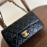 CHANEL Handbag CHANEL BLACK MINI SQUARE LAMBSKIN QUILTED FLAP SILVER HARDWARE - Redeluxe