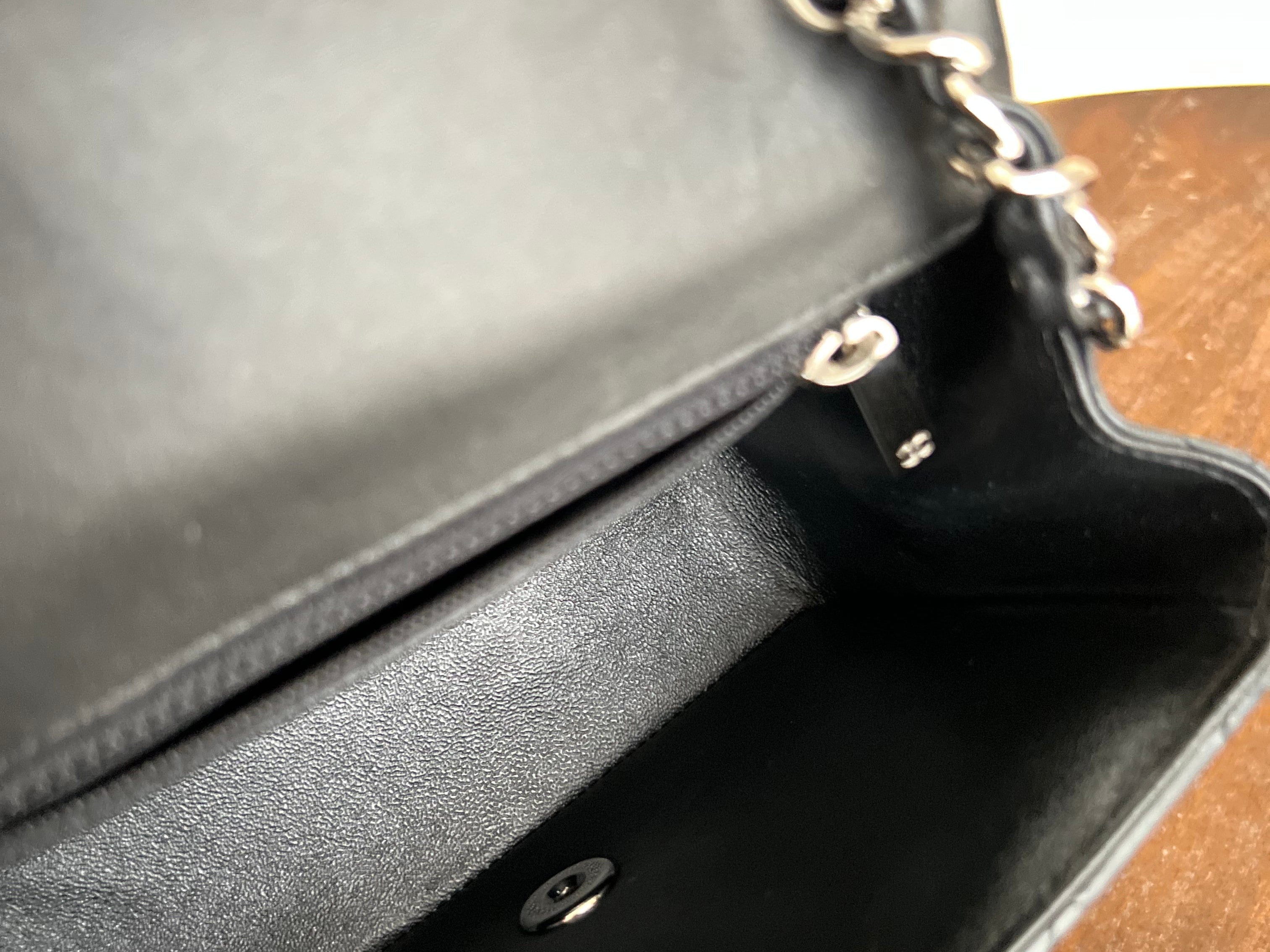 CHANEL Handbag CHANEL BLACK MINI SQUARE LAMBSKIN QUILTED FLAP SILVER HARDWARE - Redeluxe