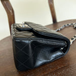 CHANEL Handbag CHANEL BLACK MINI SQUARE LAMBSKIN QUILTED FLAP SILVER HARDWARE - Redeluxe