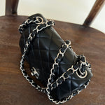 CHANEL Handbag CHANEL BLACK MINI SQUARE LAMBSKIN QUILTED FLAP SILVER HARDWARE - Redeluxe