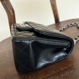 CHANEL Handbag CHANEL BLACK MINI SQUARE LAMBSKIN QUILTED FLAP SILVER HARDWARE - Redeluxe