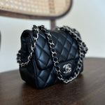 CHANEL Handbag CHANEL BLACK MINI SQUARE LAMBSKIN QUILTED FLAP SILVER HARDWARE - Redeluxe