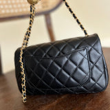 CHANEL Handbag CHANEL BLACK MINI SQUARE LAMBSKIN QUILTED FLAP SILVER HARDWARE - Redeluxe