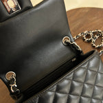 CHANEL Handbag CHANEL BLACK MINI SQUARE LAMBSKIN QUILTED FLAP SILVER HARDWARE - Redeluxe
