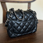 CHANEL Handbag CHANEL BLACK MINI SQUARE LAMBSKIN QUILTED FLAP SILVER HARDWARE - Redeluxe