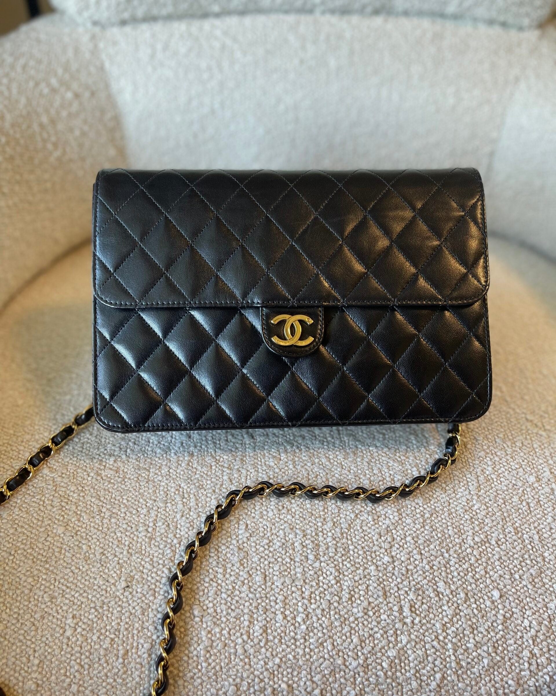 CHANEL Handbag Chanel Black Vintage Lambskin Quilted Single Flap GHW - Redeluxe
