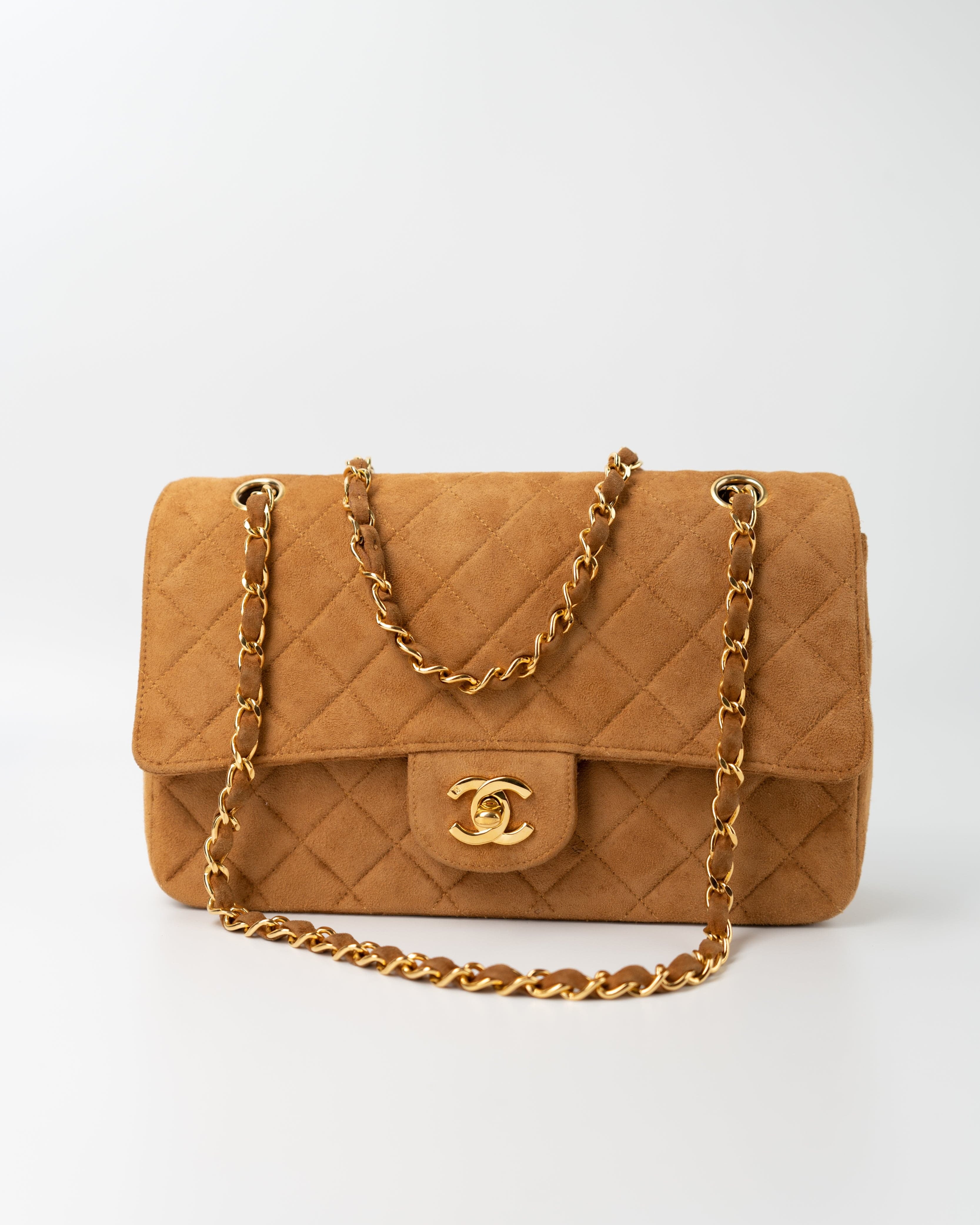 CHANEL Handbag Chanel Brown Suede Quilted Matelasse Single Flap  GHW - Redeluxe
