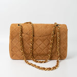 CHANEL Handbag Chanel Brown Suede Quilted Matelasse Single Flap  GHW - Redeluxe