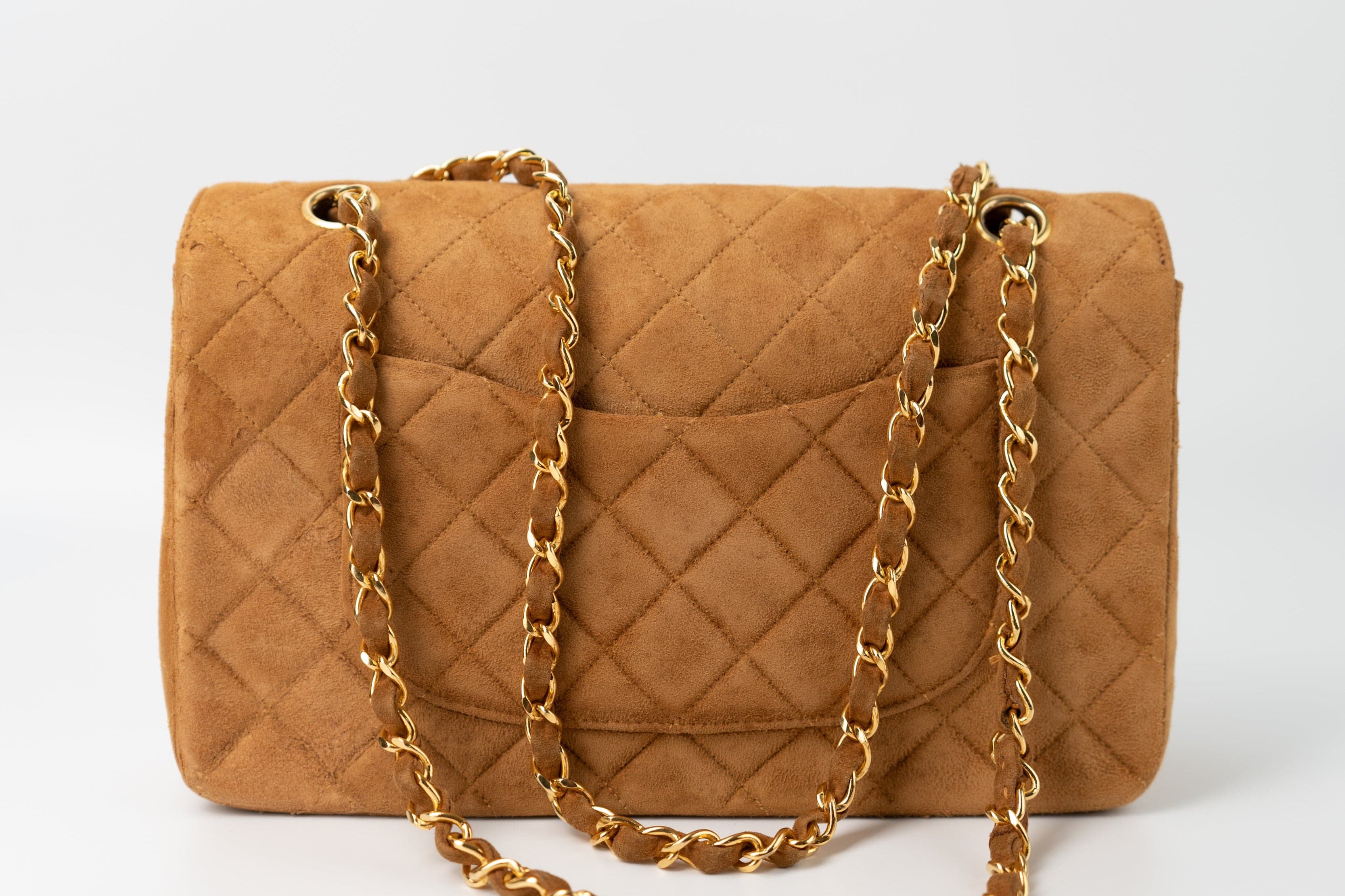 CHANEL Handbag Chanel Brown Suede Quilted Matelasse Single Flap  GHW - Redeluxe