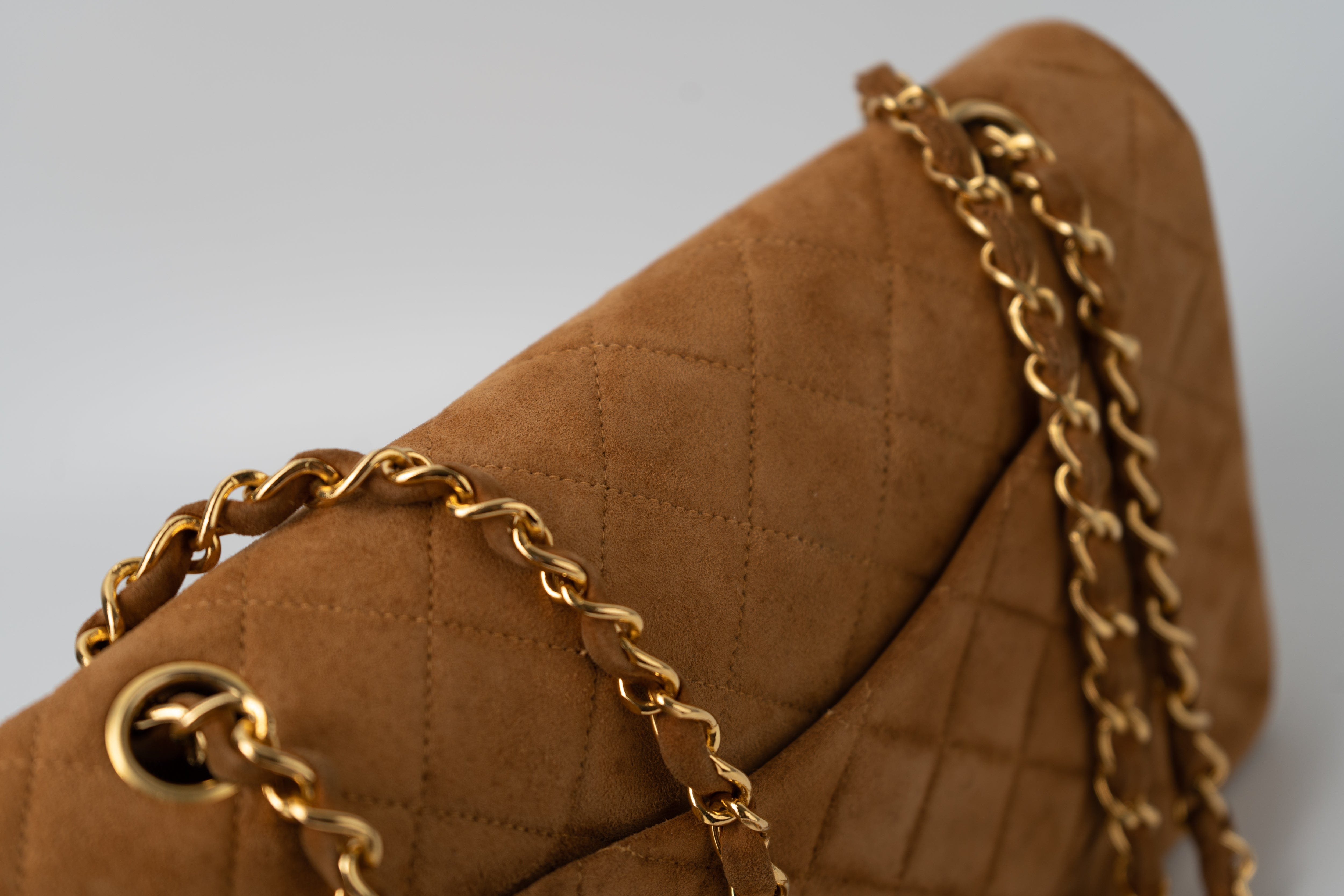 CHANEL Handbag Chanel Brown Suede Quilted Matelasse Single Flap  GHW - Redeluxe