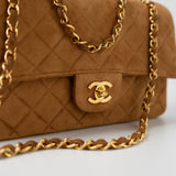 CHANEL Handbag Chanel Brown Suede Quilted Matelasse Single Flap  GHW - Redeluxe