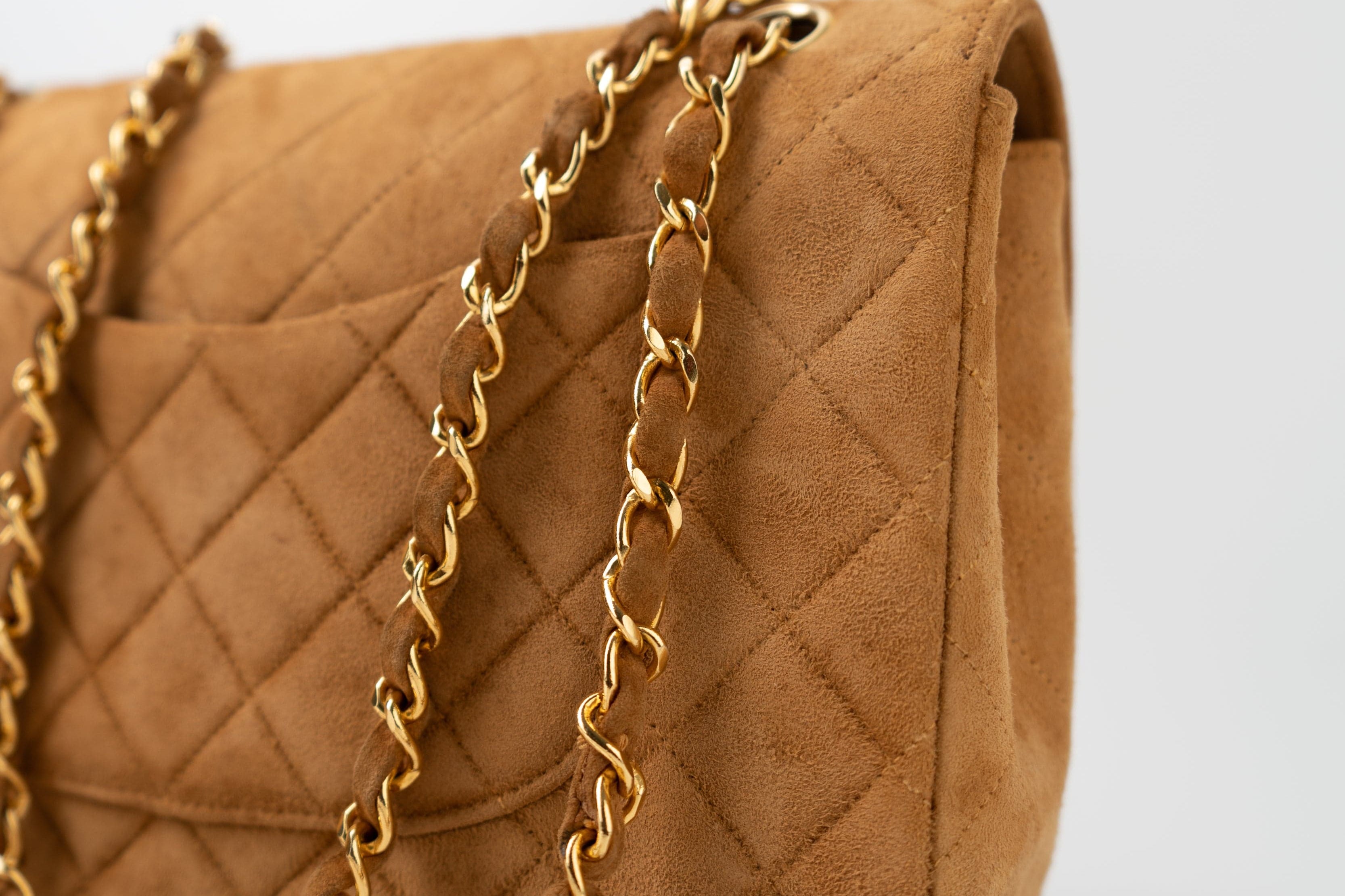 CHANEL Handbag Chanel Brown Suede Quilted Matelasse Single Flap  GHW - Redeluxe