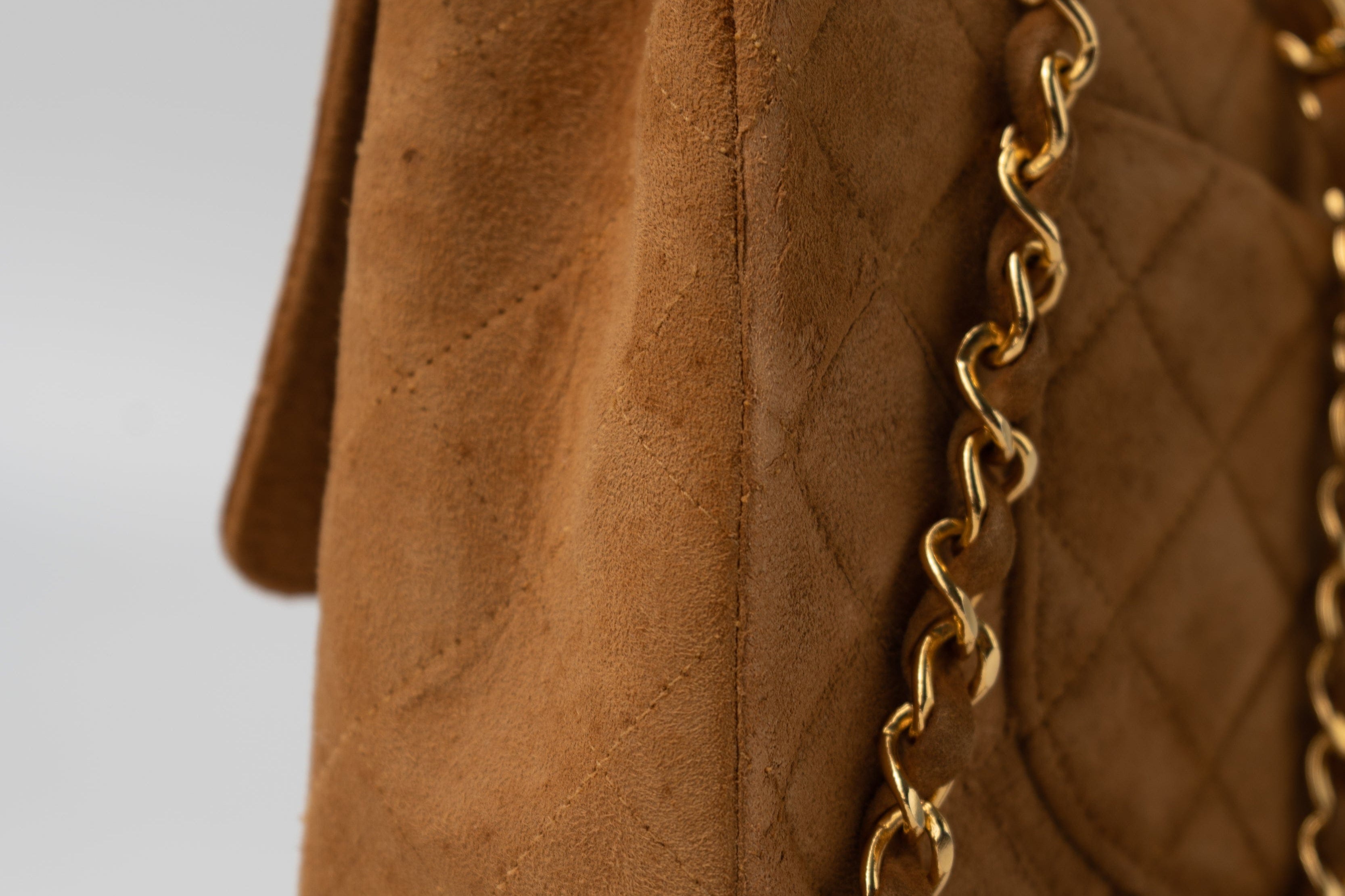 CHANEL Handbag Chanel Brown Suede Quilted Matelasse Single Flap  GHW - Redeluxe