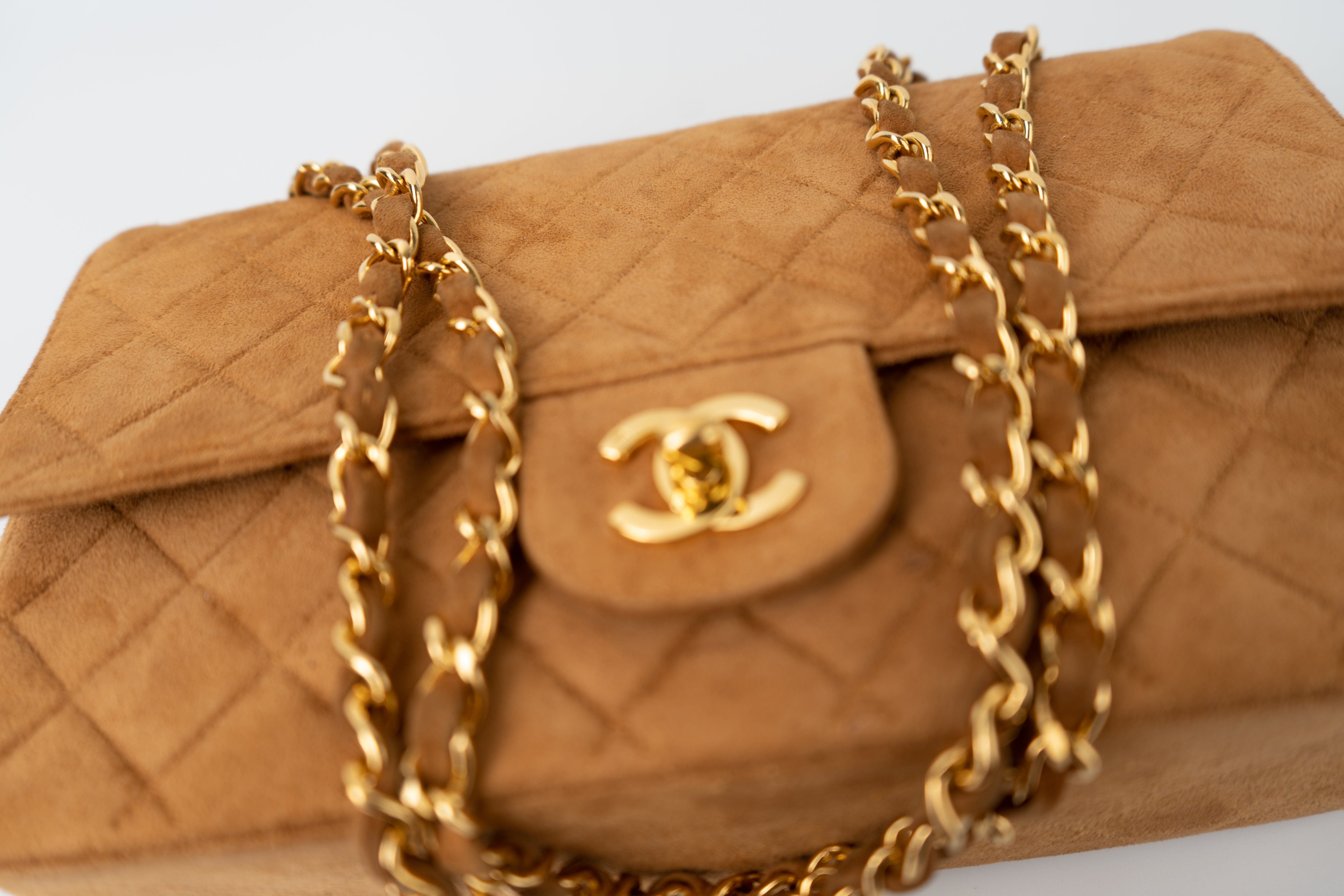 CHANEL Handbag Chanel Brown Suede Quilted Matelasse Single Flap  GHW - Redeluxe