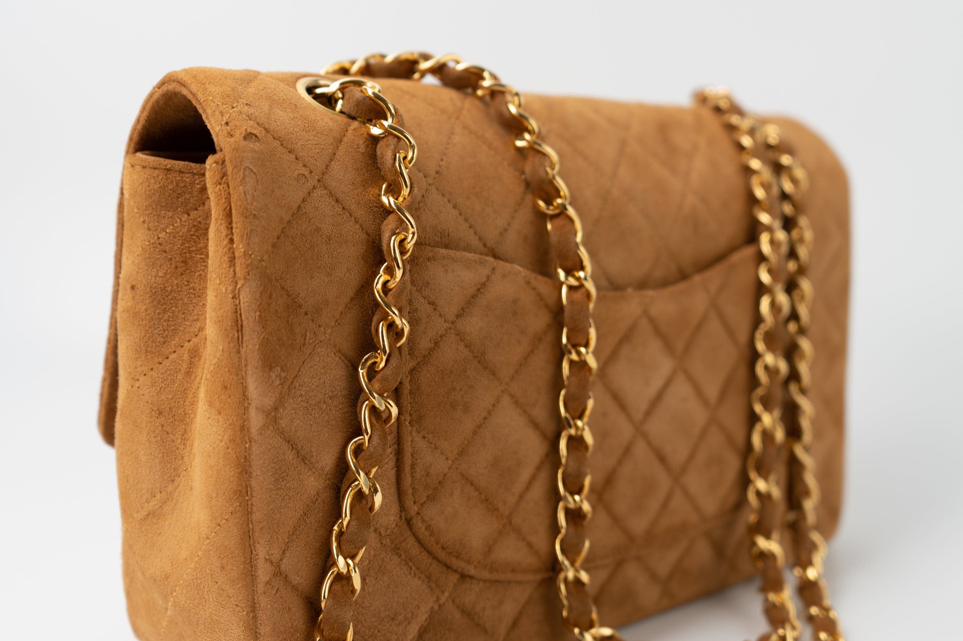 CHANEL Handbag Chanel Brown Suede Quilted Matelasse Single Flap  GHW - Redeluxe