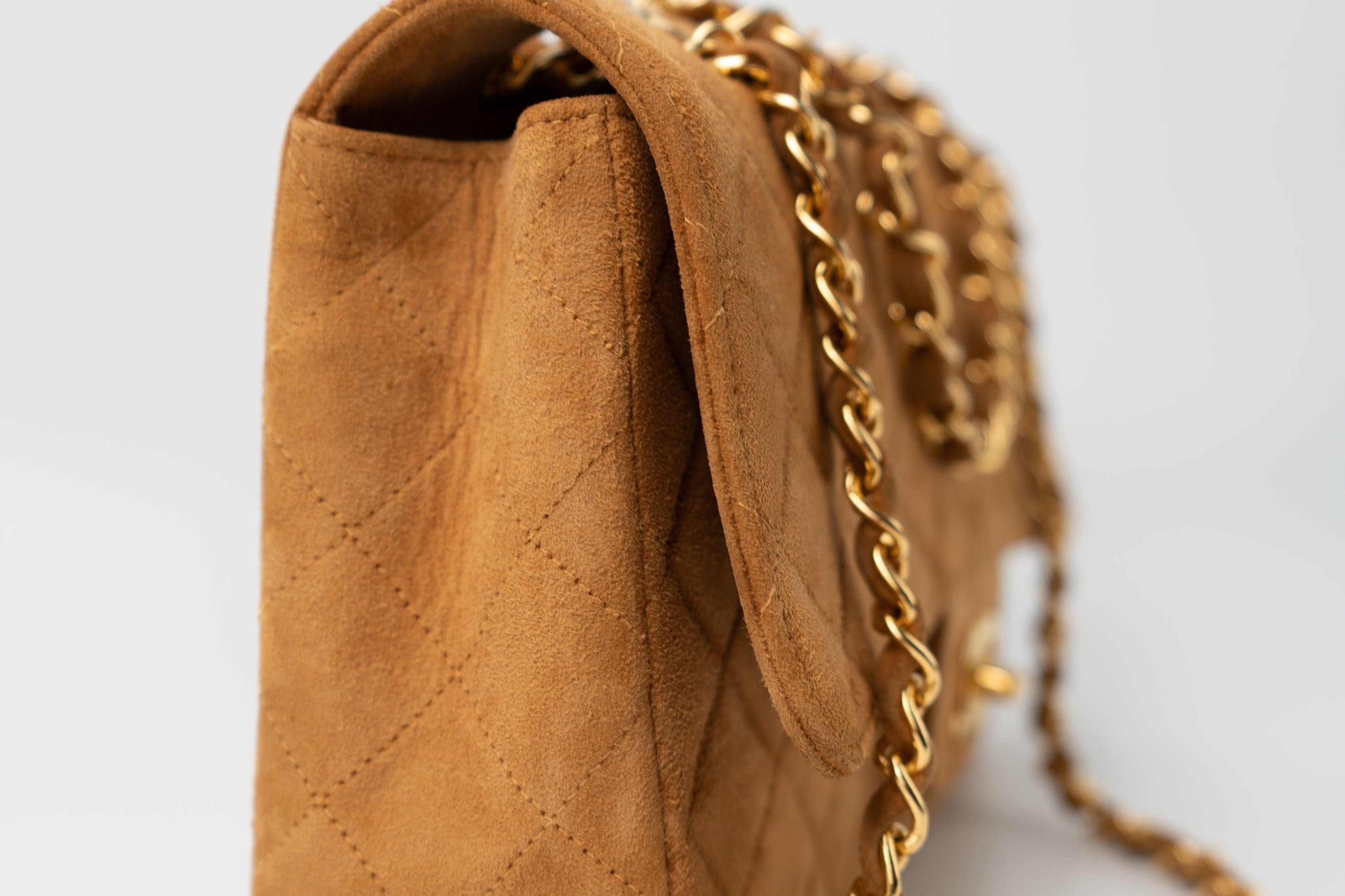 CHANEL Handbag Chanel Brown Suede Quilted Matelasse Single Flap  GHW - Redeluxe
