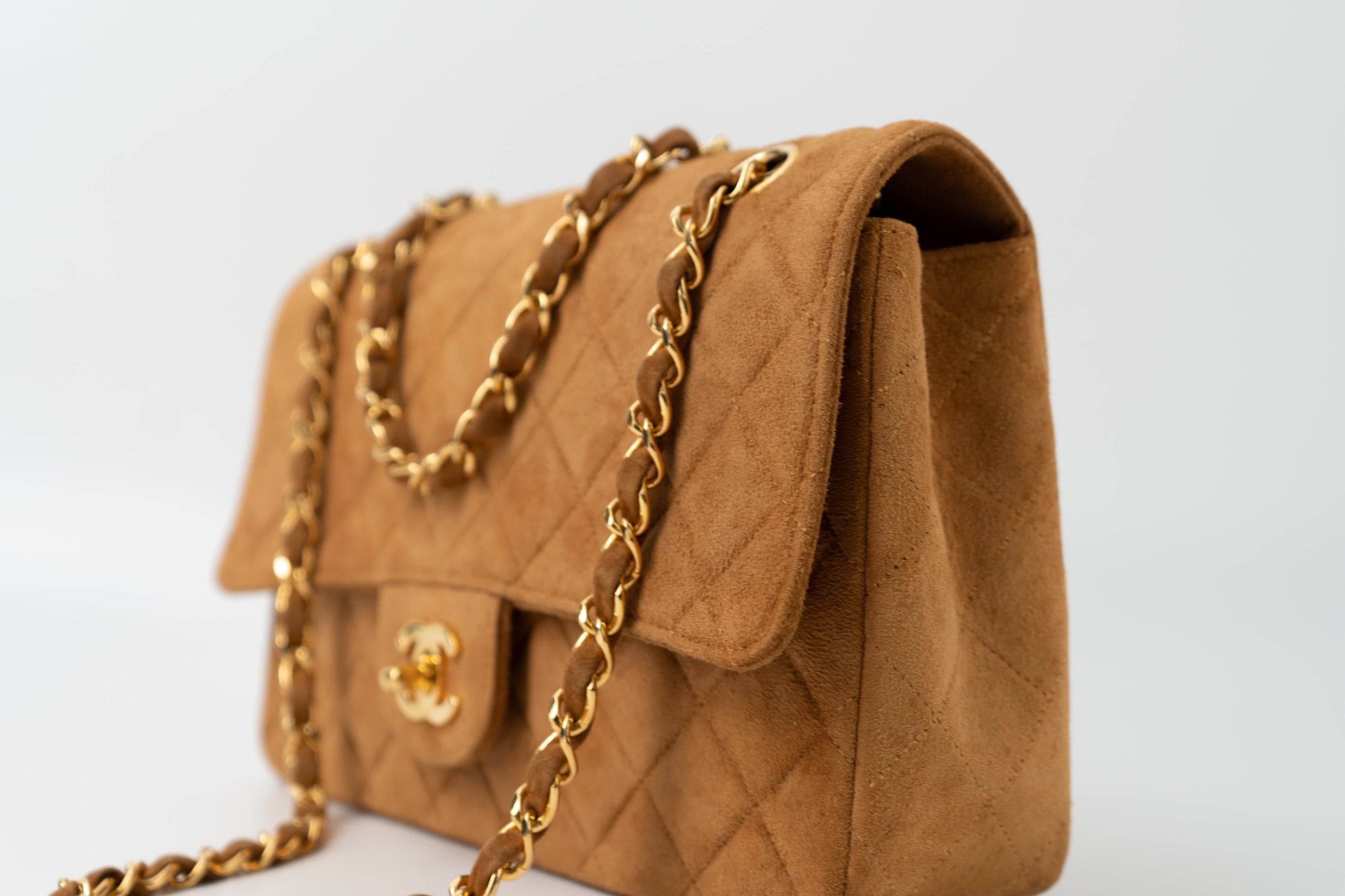CHANEL Handbag Chanel Brown Suede Quilted Matelasse Single Flap  GHW - Redeluxe