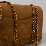 CHANEL Handbag Chanel Brown Suede Quilted Matelasse Single Flap  GHW - Redeluxe