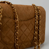 CHANEL Handbag Chanel Brown Suede Quilted Matelasse Single Flap  GHW - Redeluxe
