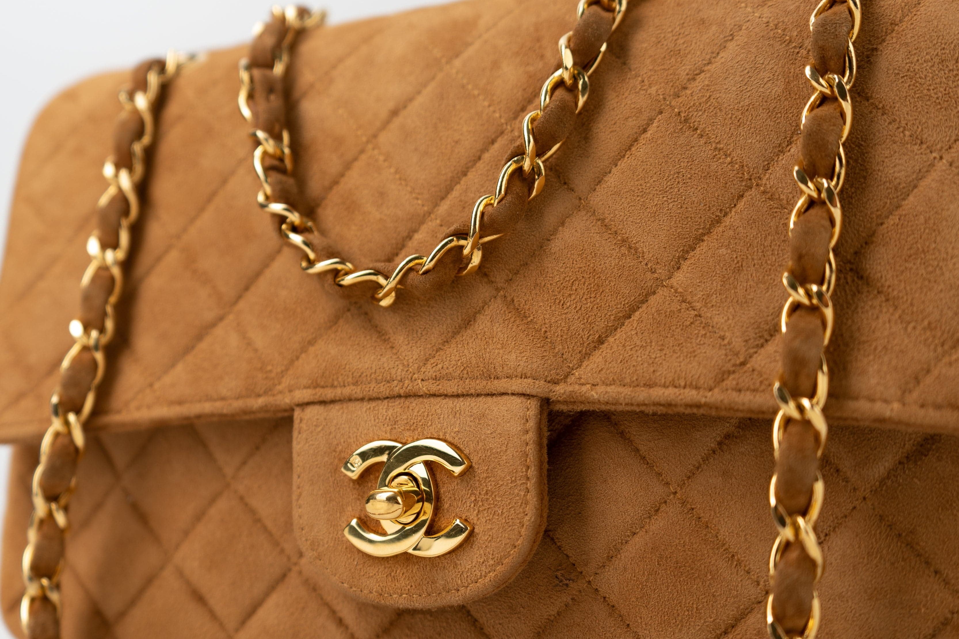 CHANEL Handbag Chanel Brown Suede Quilted Matelasse Single Flap  GHW - Redeluxe