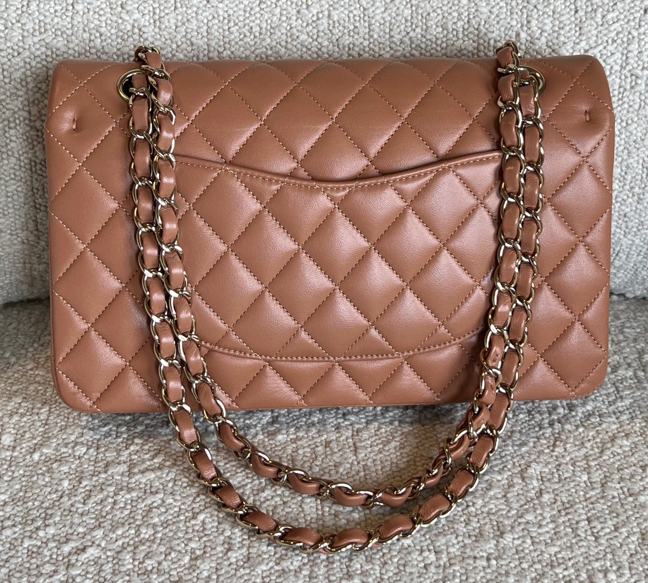 CHANEL Handbag Chanel Caramel Lambskin Quilted Classic Flap Medium LGHW - Redeluxe