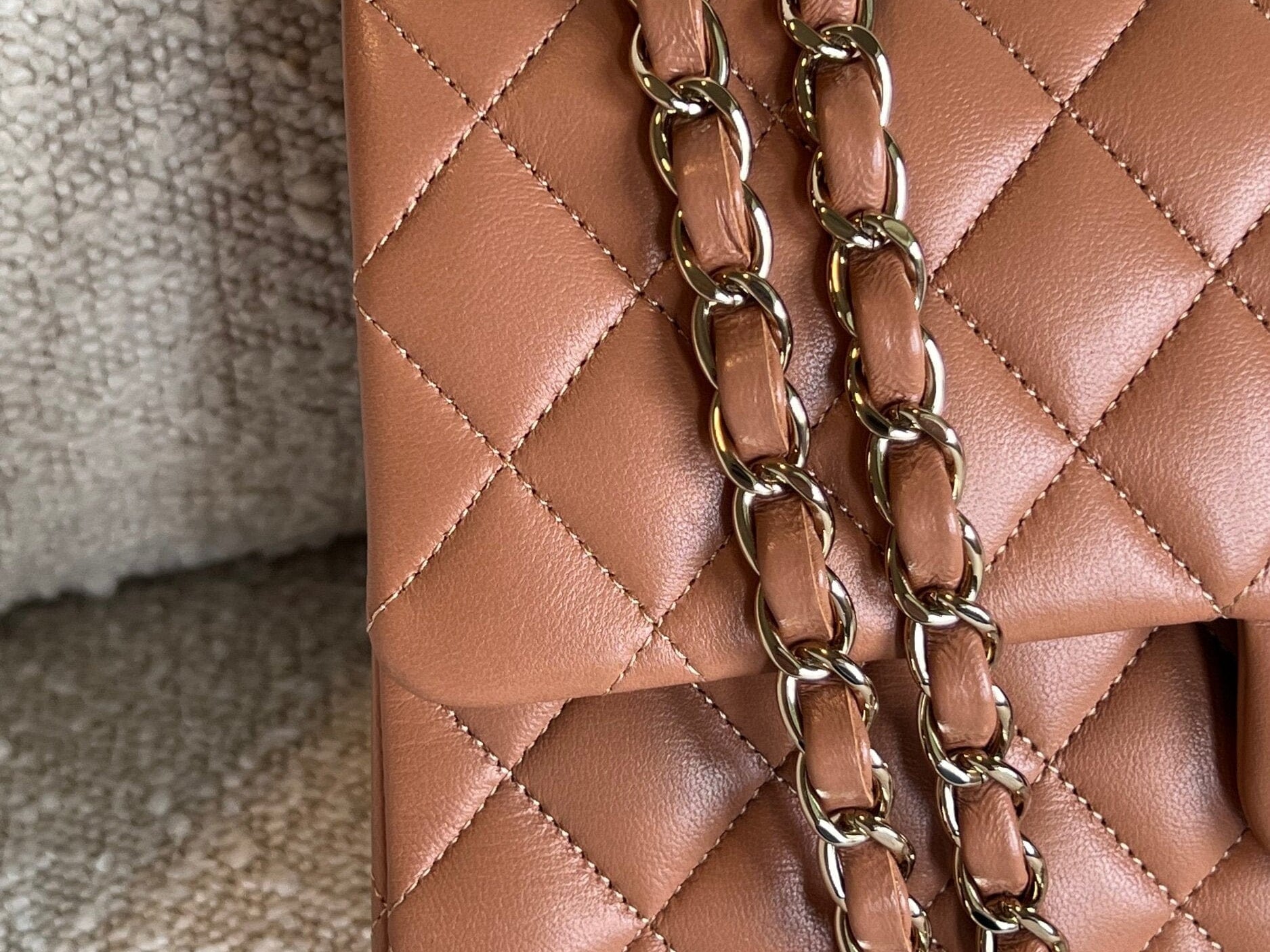 CHANEL Handbag Chanel Caramel Lambskin Quilted Classic Flap Medium LGHW - Redeluxe