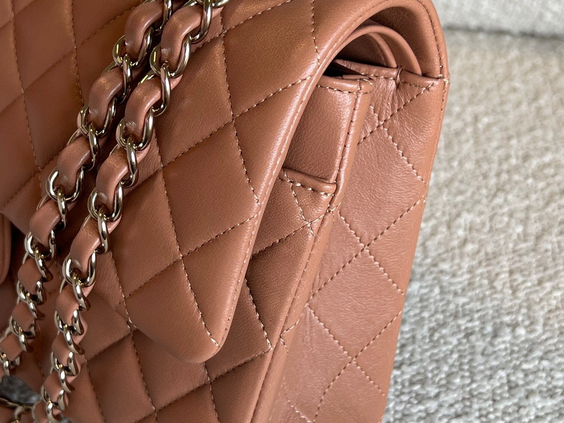 CHANEL Handbag Chanel Caramel Lambskin Quilted Classic Flap Medium LGHW - Redeluxe