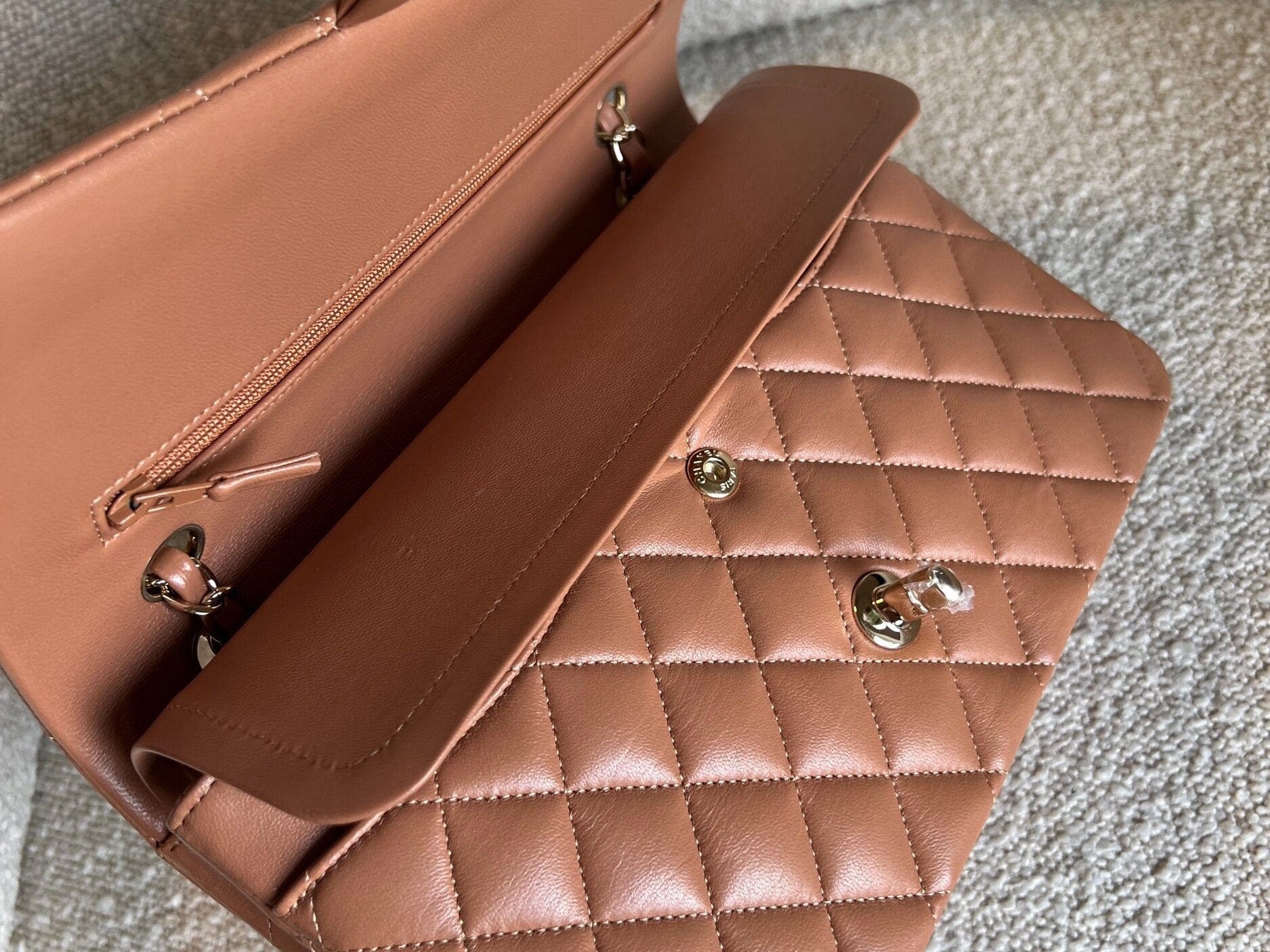 CHANEL Handbag Chanel Caramel Lambskin Quilted Classic Flap Medium LGHW - Redeluxe