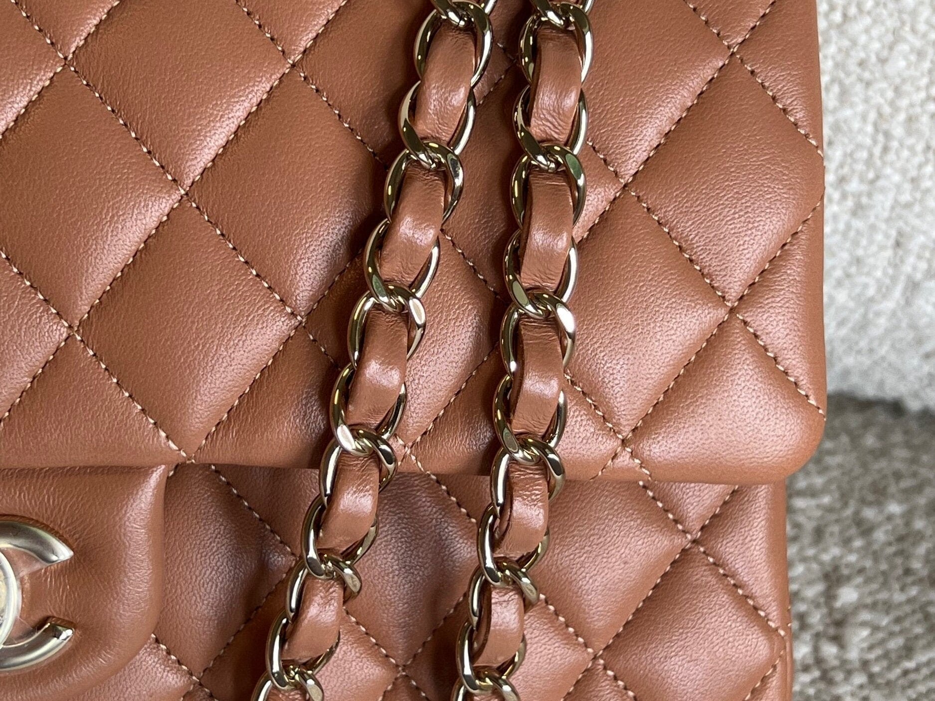 CHANEL Handbag Chanel Caramel Lambskin Quilted Classic Flap Medium LGHW - Redeluxe
