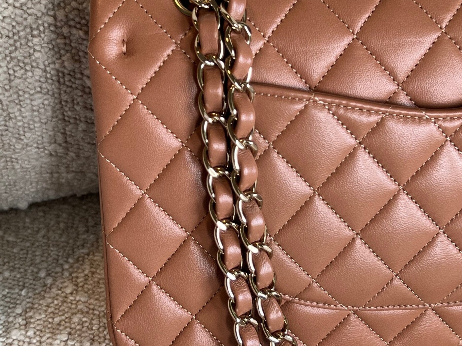 CHANEL Handbag Chanel Caramel Lambskin Quilted Classic Flap Medium LGHW - Redeluxe