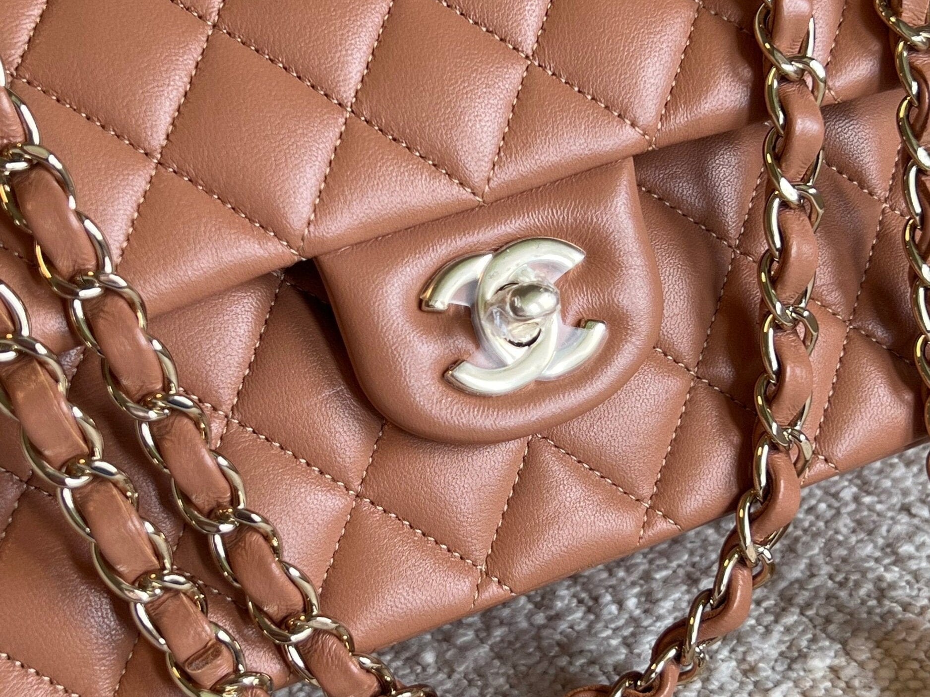 CHANEL Handbag Chanel Caramel Lambskin Quilted Classic Flap Medium LGHW - Redeluxe
