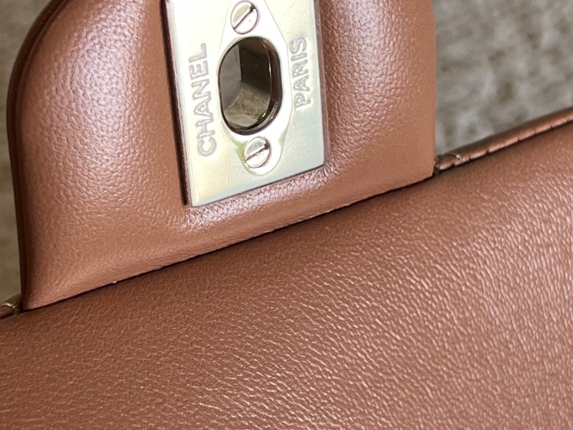 CHANEL Handbag Chanel Caramel Lambskin Quilted Classic Flap Medium LGHW - Redeluxe