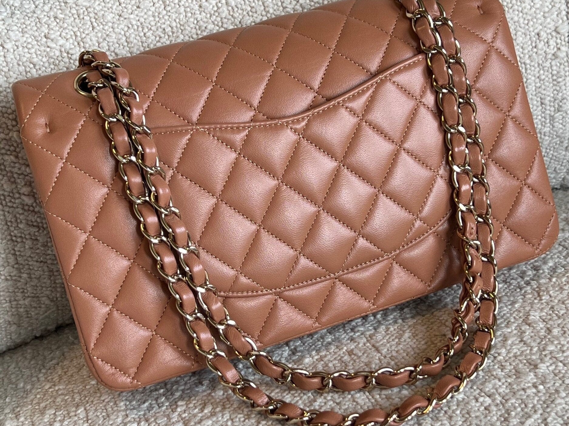 CHANEL Handbag Chanel Caramel Lambskin Quilted Classic Flap Medium LGHW - Redeluxe