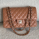 CHANEL Handbag Chanel Caramel Lambskin Quilted Classic Flap Medium LGHW - Redeluxe